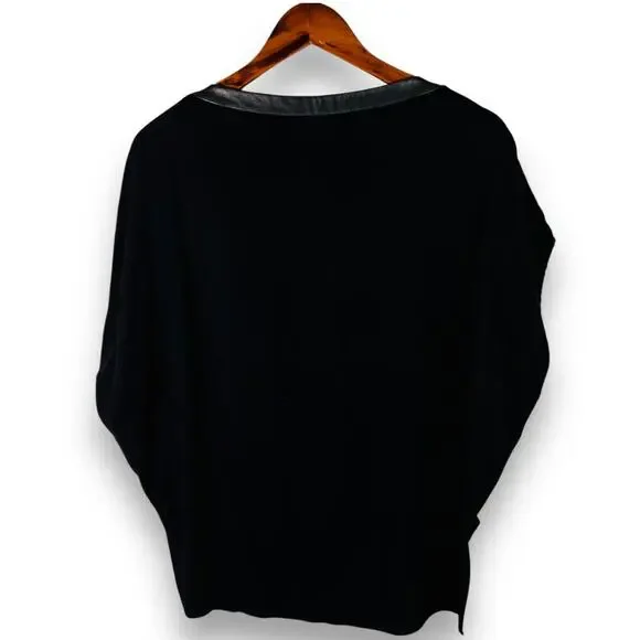 Helmut Lang Leather Trim Top Black Minimalist Designer Dolman Sleeve Size 4 - Picture 3 of 10
